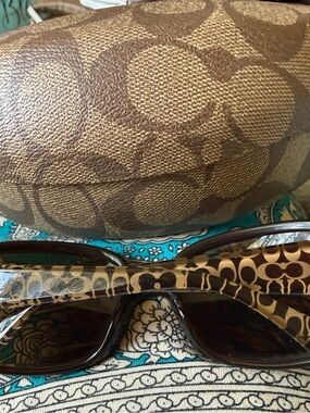 Coach Brown Patterned Sunglasses with Dark Lenses